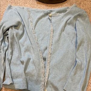 Sky Blue Sweater with Lace Trim